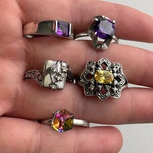 5 vintage sterling silver 925 ring bundle citrine amethyst mop crystal
